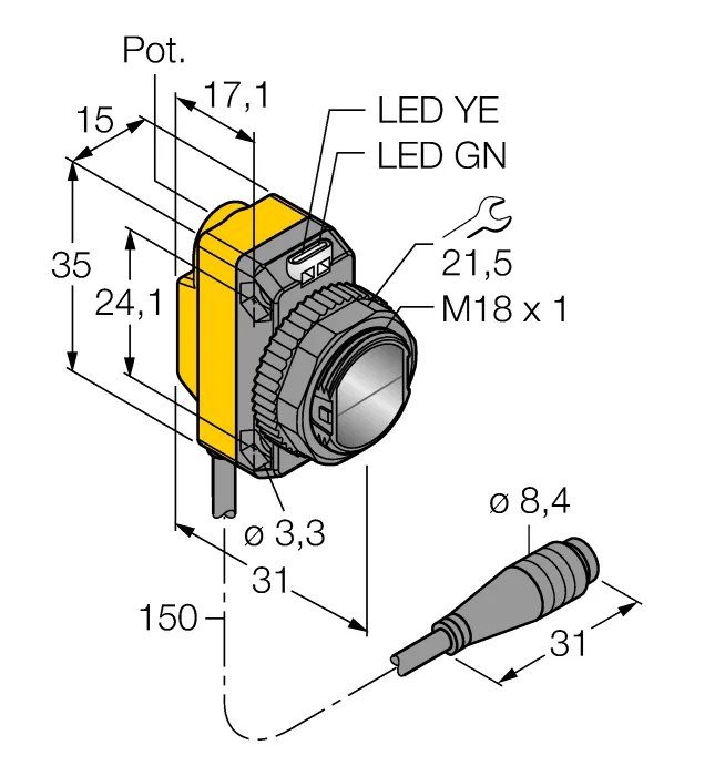 Фотоэлектрический датчикдиффузионный датчик - QS18VP6LDQ - 3073042 Turck