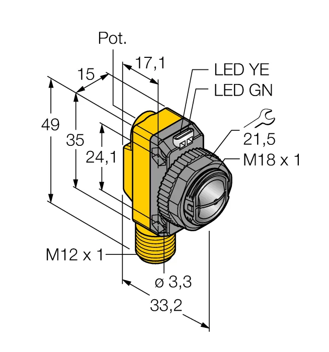 Фотоэлектрический датчикконвергентный датчик - QS18VP6CV15Q8 - 3066456 Turck